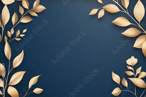 Dark background with golden leaves framing, an elegant and luxurious design