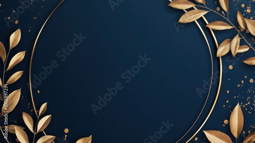 Dark background with golden leaves framing, an elegant and luxurious design