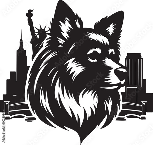 A black Silhouette Bella dog vector design