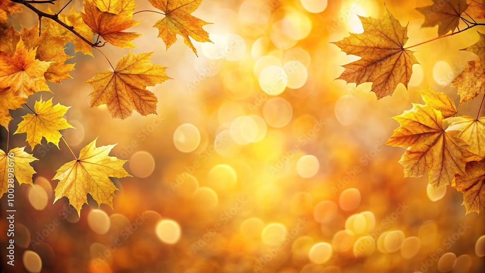 Abstract autumn background with yellow bokeh color and fallen leaves Abstract autumn background with yellow bokeh color and fallen leaves