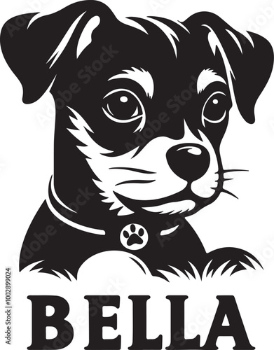 A black Silhouette Bella dog vector design