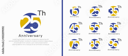 anniversary logotype set. vector design purple and yellow color circle can be use for celebration moment