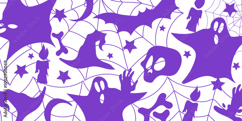Naklejka premium Background Halloween with&nbsp;Fancy&nbsp;Elements Spider Web, Candles, Bats, Hand with Blood,&nbsp;Witch Hat, Skull with Bone.&nbsp;Halloween.&nbsp;Website Spooky,&nbsp;Background or Banner&nbsp;