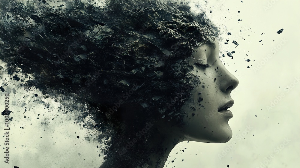 Surreal Portrait: Woman Disintegrating into Shadows Surreal Portrait: Woman Disintegrating into Shadows