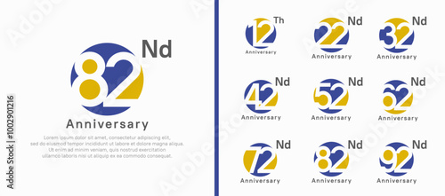 anniversary logotype set. vector design purple and yellow color circle can be use for celebration moment photo