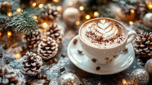 coffee time, realistic, delicious, ad, christmas decorations everywhere, noon, instagram photo