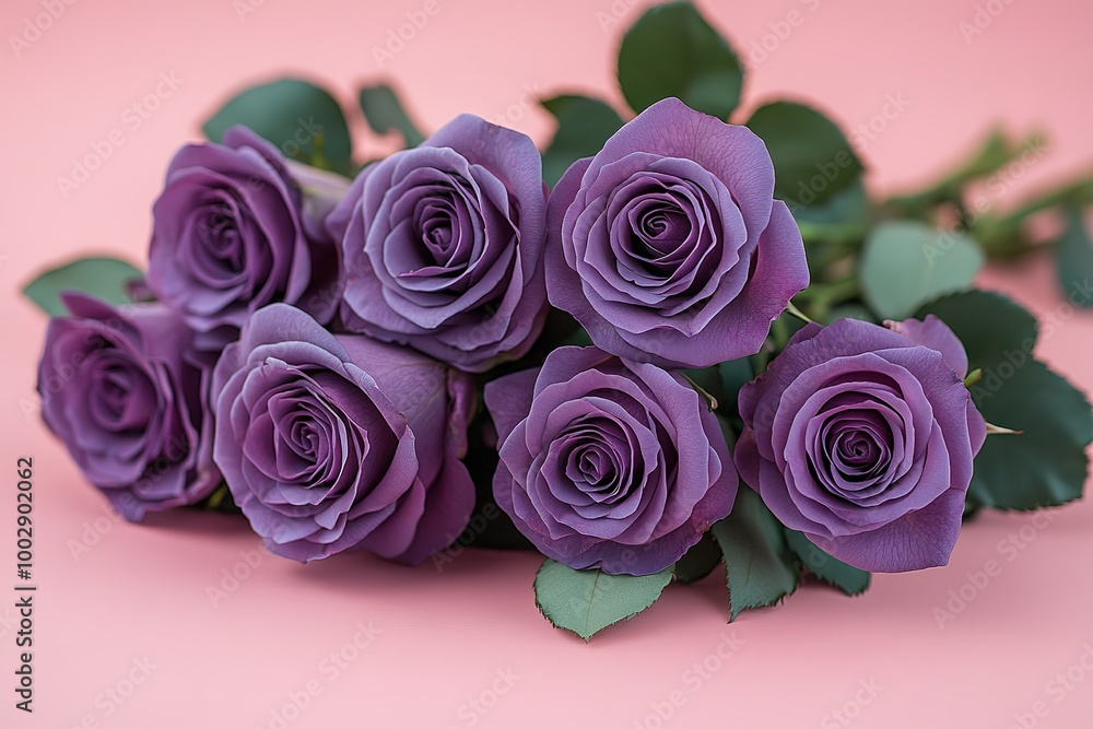 A bouquet of purple roses is arranged in a vase A bouquet of purple roses is arranged in a vase