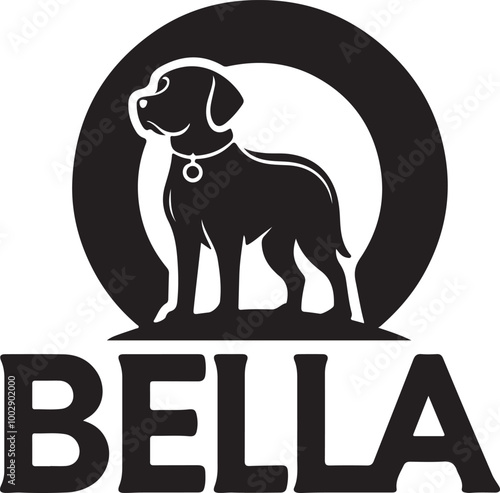 A black Silhouette Bella dog vector design