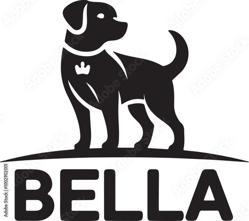 A black Silhouette Bella dog vector design