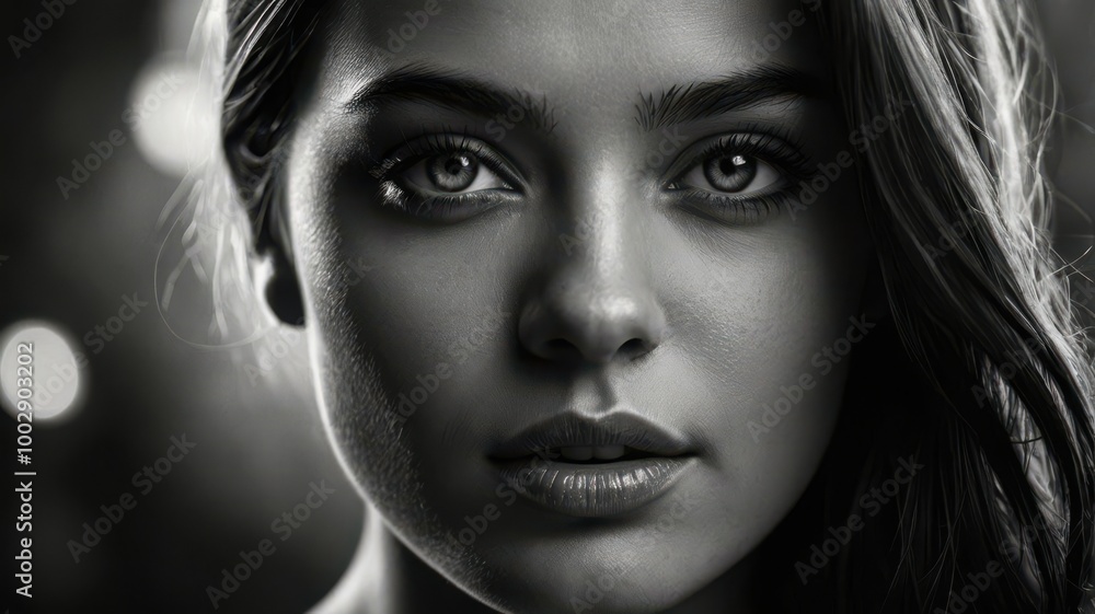 Fototapeta premium Black and White Photo of Young Very Beautiful Woman