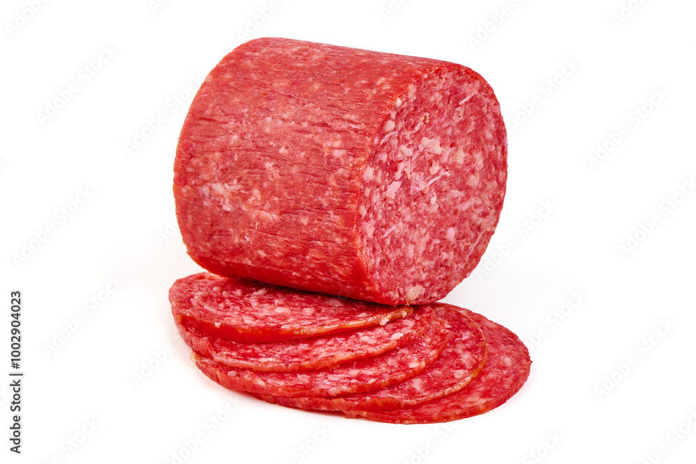 Pepperoni sausage, isolated on white background Pepperoni sausage, isolated on white background