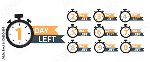 Countdown days left banner. 0, 1, 2, 3, 4, 5, 6, 7, 8, 9 days left icon in flat style. Calculation of time of sale. Sale promotion timer sign business concept.