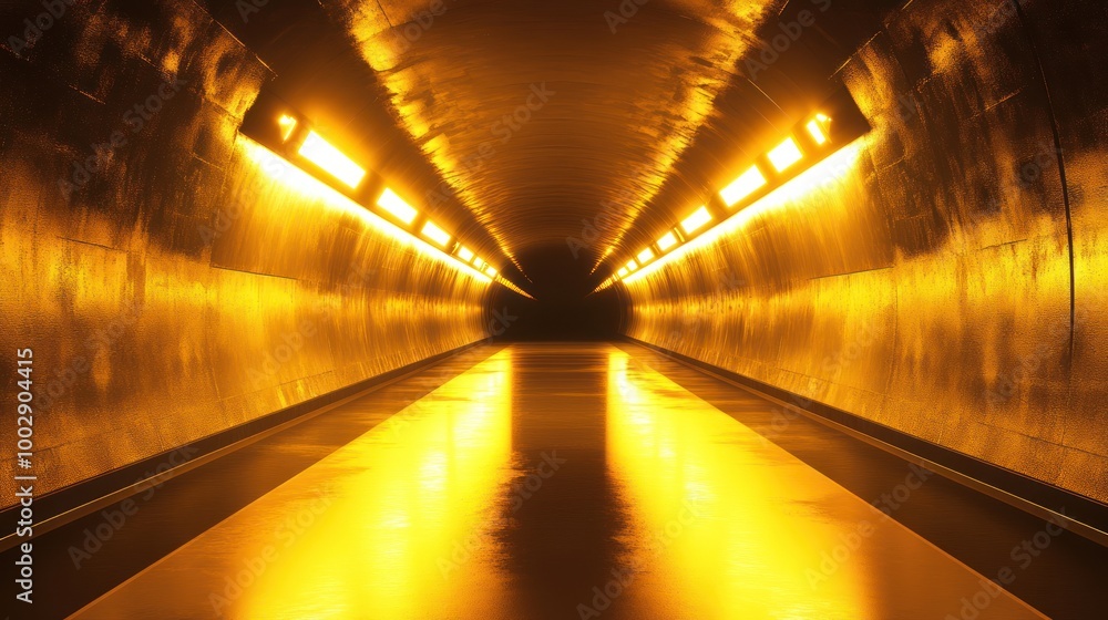 A dimly lit tunnel with glowing yellow lights creating a mysterious atmosphere. A dimly lit tunnel with glowing yellow lights creating a mysterious atmosphere.