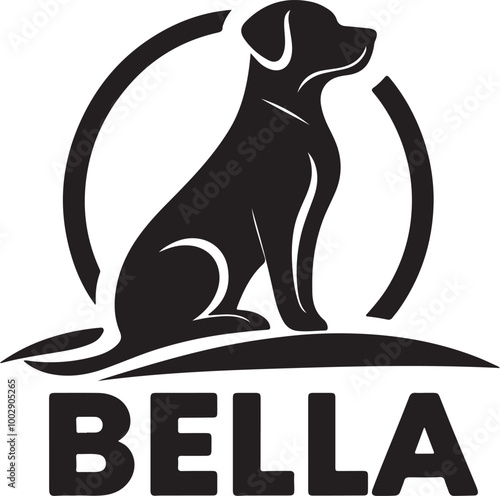A black Silhouette Bella dog vector design