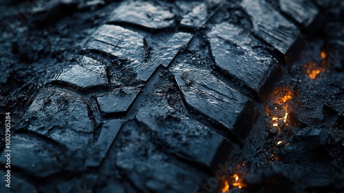 Detailed Tire Track Impression Isolated on Dark Background photo