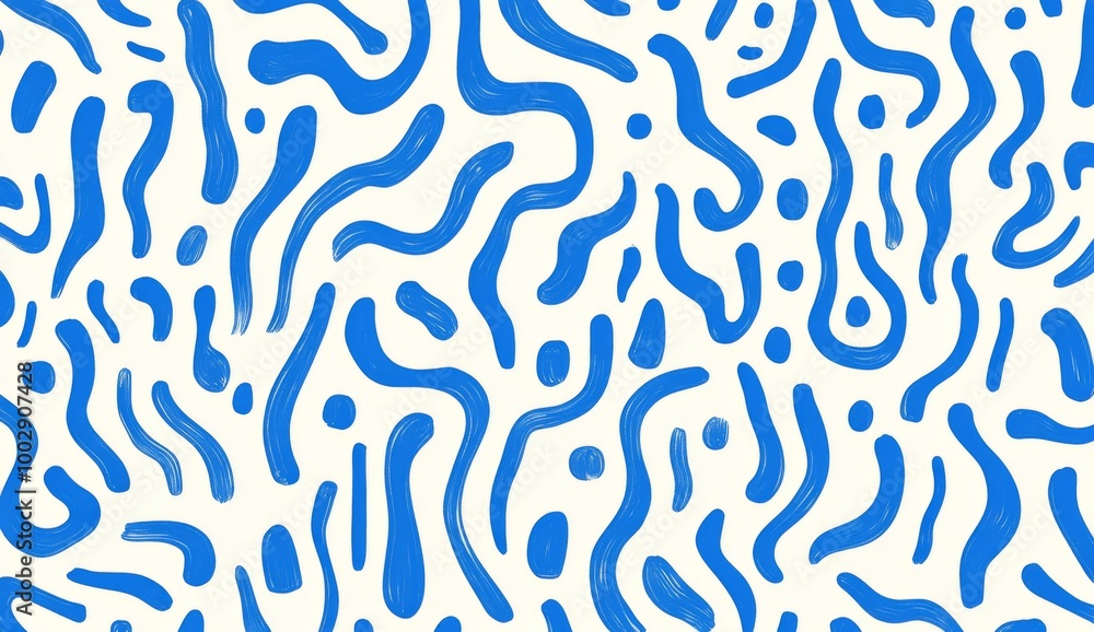 Blue and white pattern of squiggles on a plain white background Blue and white pattern of squiggles on a plain white background