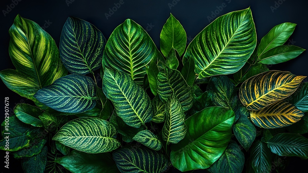 custom made wallpaper toronto digitalTropical Leaves with Diverse Patterns and Colors on Dark Background