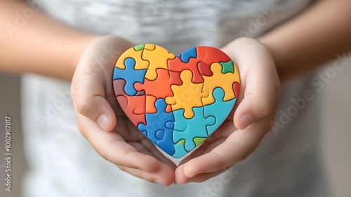 Wallpaper Mural Hands cradling a colorful puzzle heart, representing diversity and inclusion. Torontodigital.ca