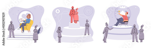 Social anxiety vector illustration. Human relationships shape individuals personalities and social interactions Loneliness challenges ones sense individuality Social anxiety can hinder development