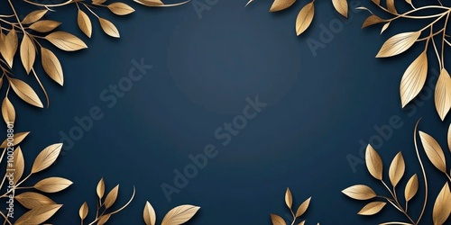 Dark background with golden leaves framing, an elegant and luxurious design