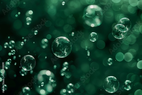 Wallpaper Mural A green background with many bubbles of different sizes Torontodigital.ca