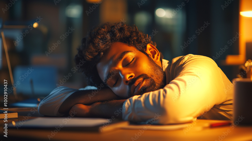 person sleeping on the desk in office person sleeping on the desk in office