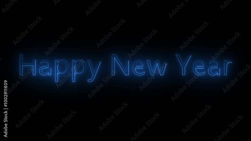 Neon Blue Happy new year  text animation