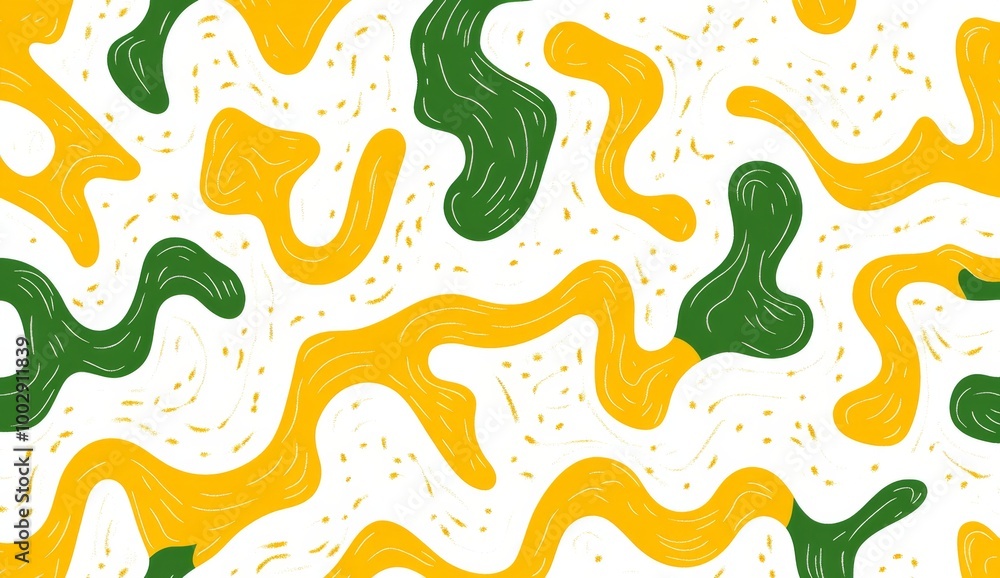 Green yellow and white pattern of squiggles on a plain white background Green yellow and white pattern of squiggles on a plain white background