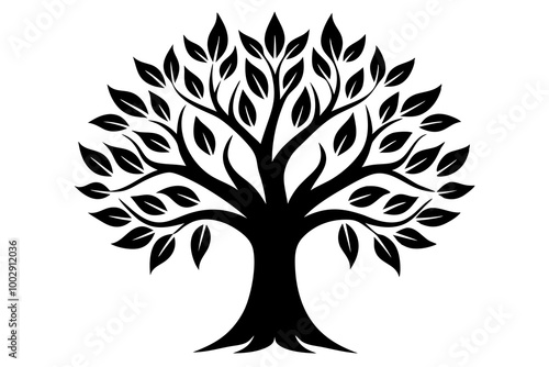 Abstract Tree Silhouette Featuring Stylized Branches and Leaves in Artistic Design