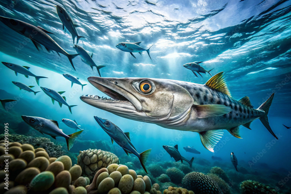 Fototapeta premium Predator and prey a dramatic shot of a larger fish