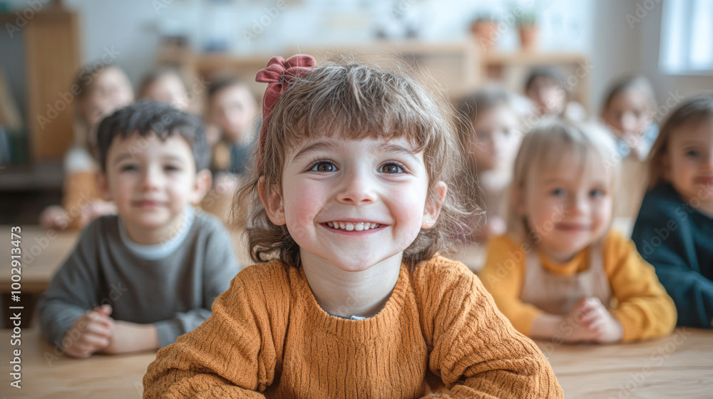 A group of children are sitting around a table A group of children are sitting around a table