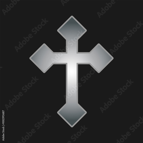 Cross vector shape symbol. Christianity sign. Christian religion icon. Catholic and protestant faith logo or image. Gothic crucifix.