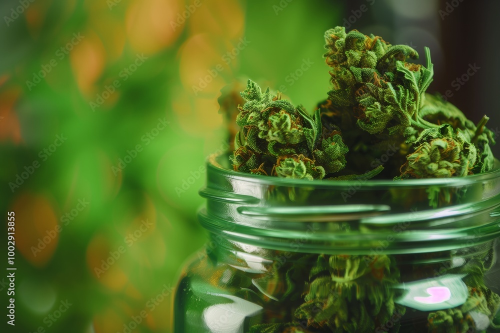 A jar full of marijuana buds A jar full of marijuana buds