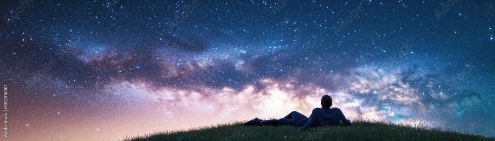 A serene silhouette of a person gazing at a starry night sky, evoking feelings of wonder and contemplation in nature's beauty. A serene silhouette of a person gazing at a starry night sky, evoking feelings of wonder and contemplation in nature's beauty.
