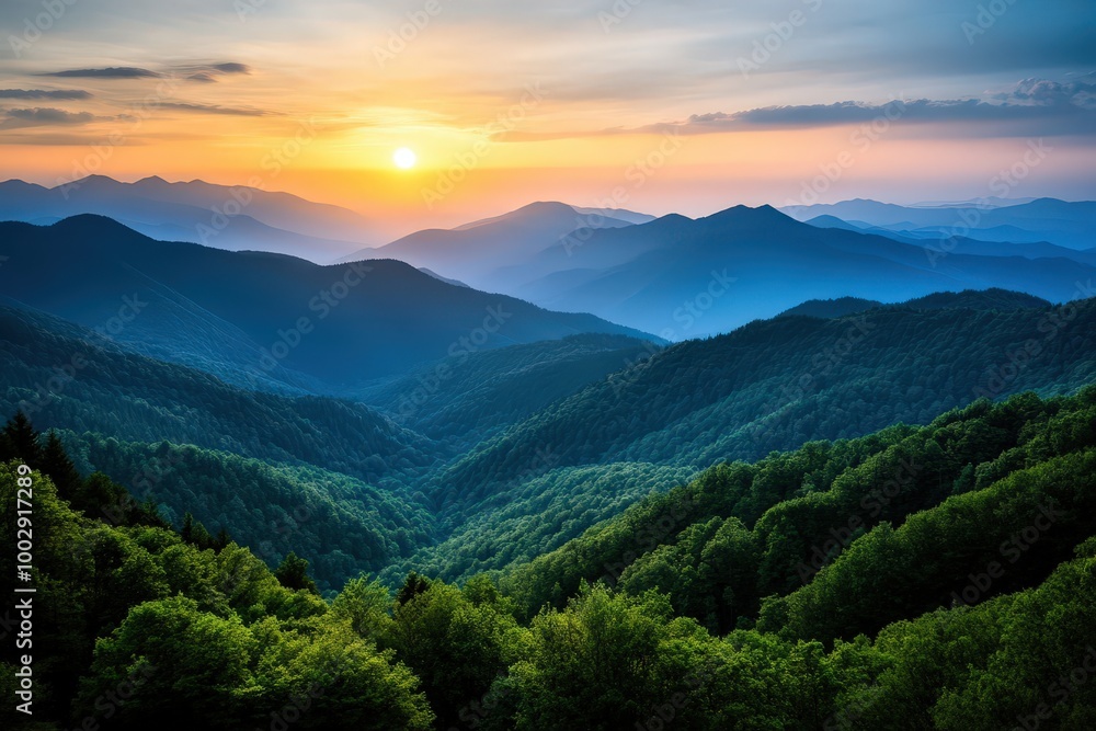 Obraz premium Endless rolling hills stretch into the horizon beneath a calming sunrise, casting soft shadows and creating a tranquil scene filled with serenity and hope.