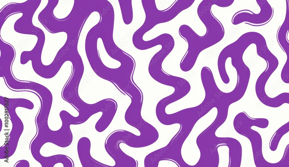 Purple and white pattern of squiggles on a plain white background Purple and white pattern of squiggles on a plain white background