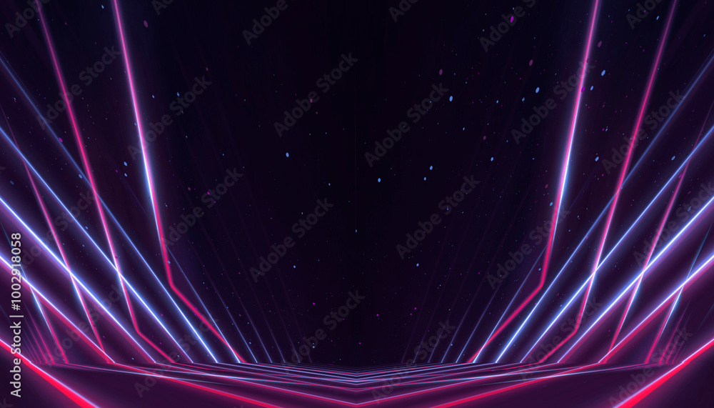 Neon light in tunnels, rays and lines. Perspective of light in motion. Dark abstract neon background, empty stage. Neon light in tunnels, rays and lines. Perspective of light in motion. Dark abstract neon background, empty stage.