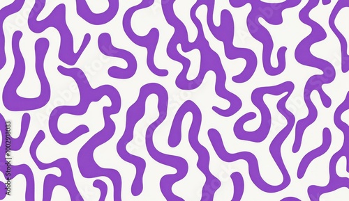 Purple and white pattern of squiggles on a plain white background