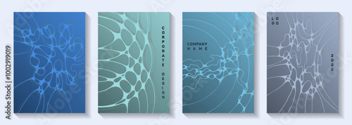 Scientific vector covers with molecular structure or nervous system cells. Doodle waves rete textures. Modern magazine vector layouts. Healthcare and hygiene covers.