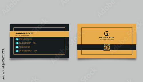Modern Beige and Dark Blue Business Card Template Design – Professional Corporate Identity Vector