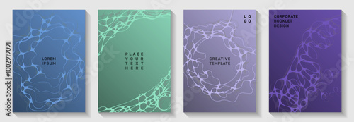 Premium club party flyers. Fluid curve lines fusion backdrops. Minimal notebook vector templates. Electronic music party posters set fluid wavy graphic design.