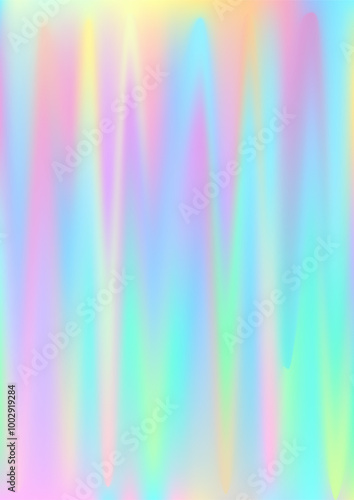Holographic gradient foil background vector design. Iridescent hologram vibrant cover. Party banner smooth backdrop. Light brilliance abstract pattern. Colorful holography wallpaper.