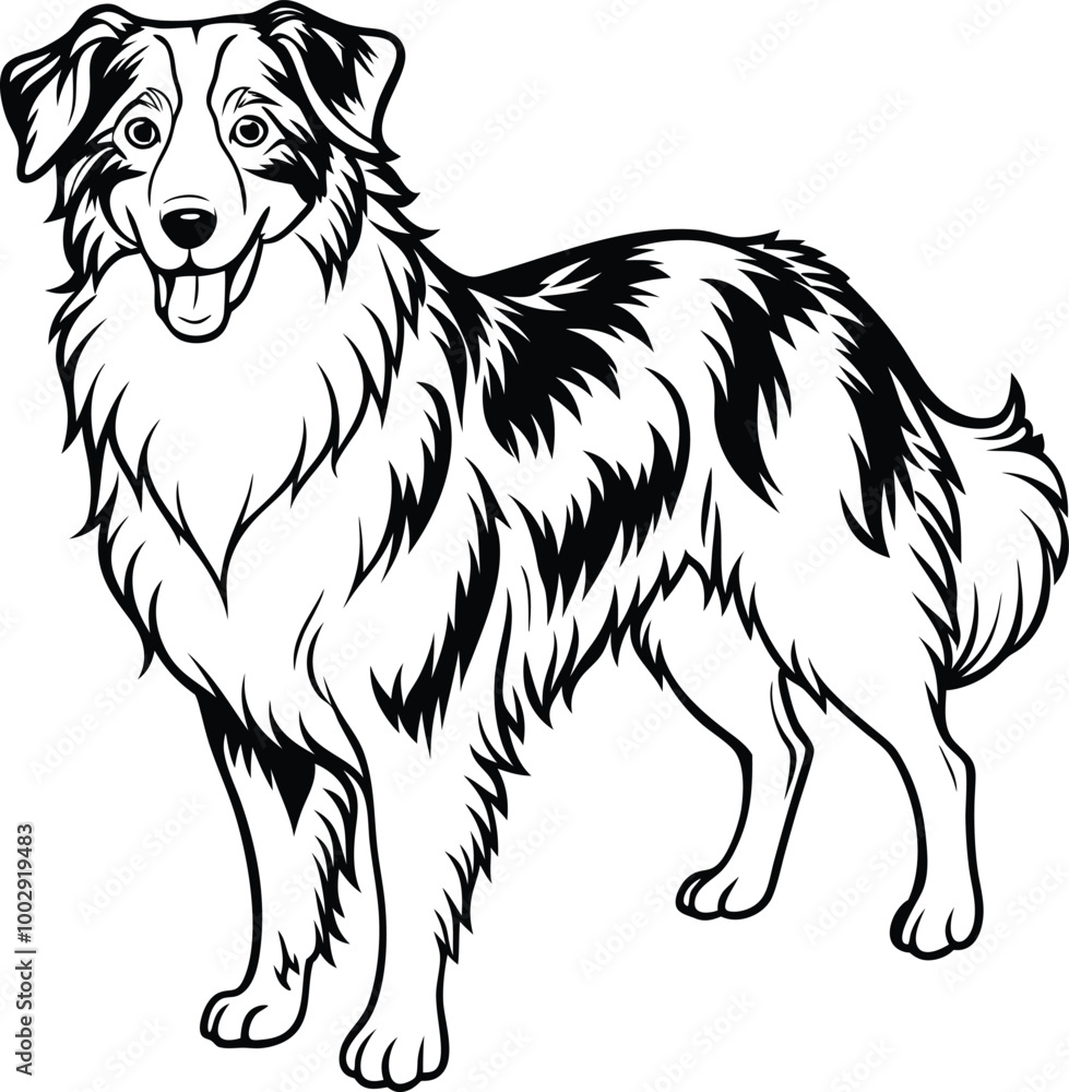 Fototapeta premium hand-drawn portrait of an Australian Shepherd in engraving style