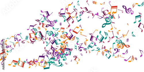 Musical note icons vector design. Audio recording signs swirling. Nightclub music pattern. Vintage note icons signs with pause. Concert poster graphic design.