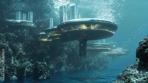 Futuristic Underwater Cityscape with Innovative Architectural Structures and Advanced Technology long title Futuristic underwater cityscape with photo