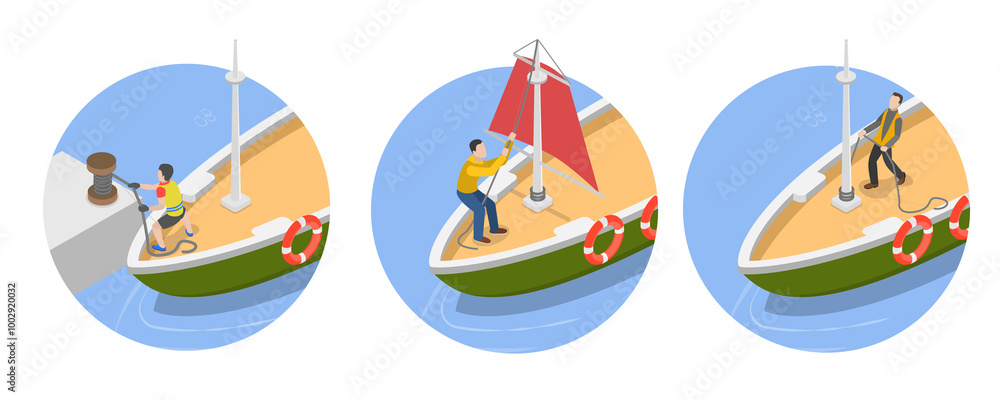 3D Isometric Flat Illustration of Sailing Yacht, Marine Travel 3D Isometric Flat Illustration of Sailing Yacht, Marine Travel