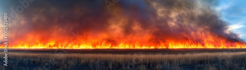 Abstract fiery landscape with dramatic clouds.