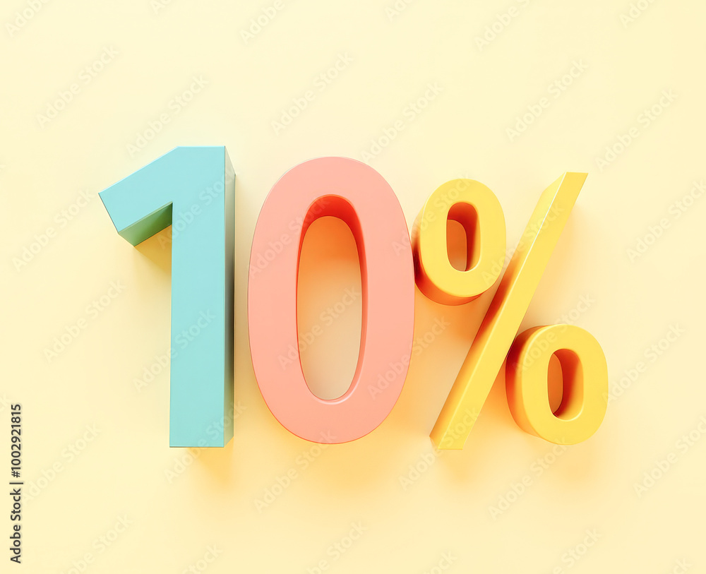 10 percent, 3D multicolored sign 10 percent, 3D multicolored sign
