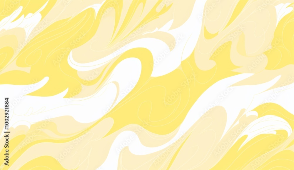 Fototapeta premium Cheerful yellow and white pattern of squiggles set against a plain white background