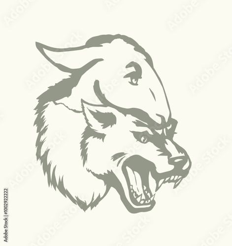 Vector drawing. Wolf in sheep's clothing